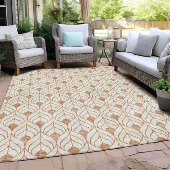 Salmon And Beige Geometric Washable Indoor Outdoor Area Rug Photo 7