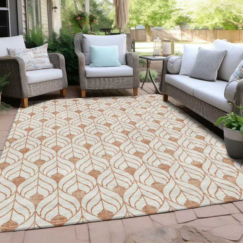 Salmon And Beige Geometric Washable Indoor Outdoor Area Rug Photo 7