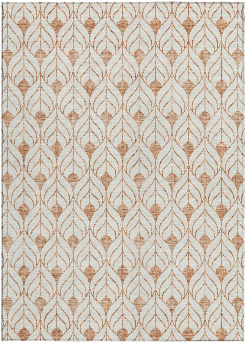 Salmon And Beige Geometric Washable Indoor Outdoor Area Rug Photo 6