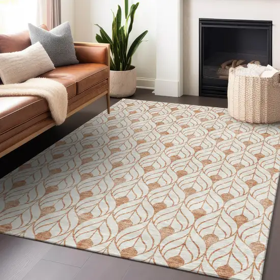 Salmon And Beige Geometric Washable Indoor Outdoor Area Rug Photo 8