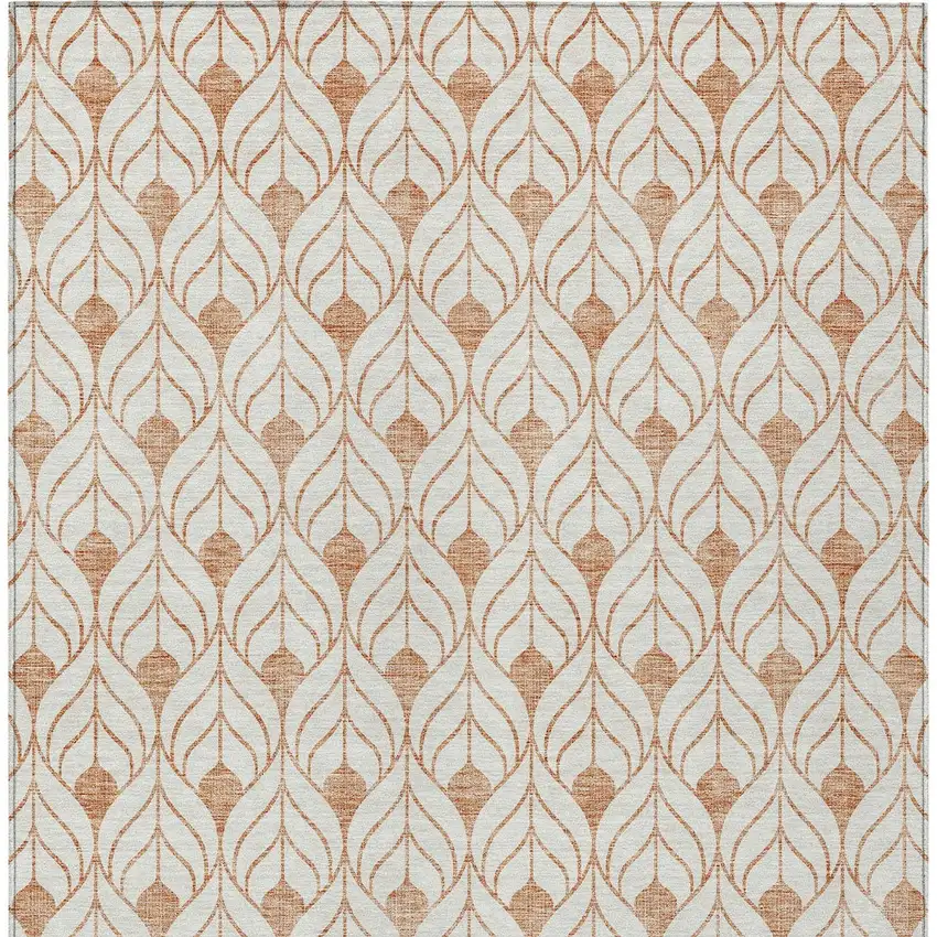 Salmon And Beige Geometric Washable Indoor Outdoor Area Rug Photo 5