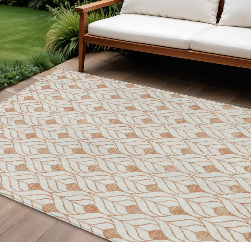 Salmon And Beige Geometric Washable Indoor Outdoor Area Rug Photo 1