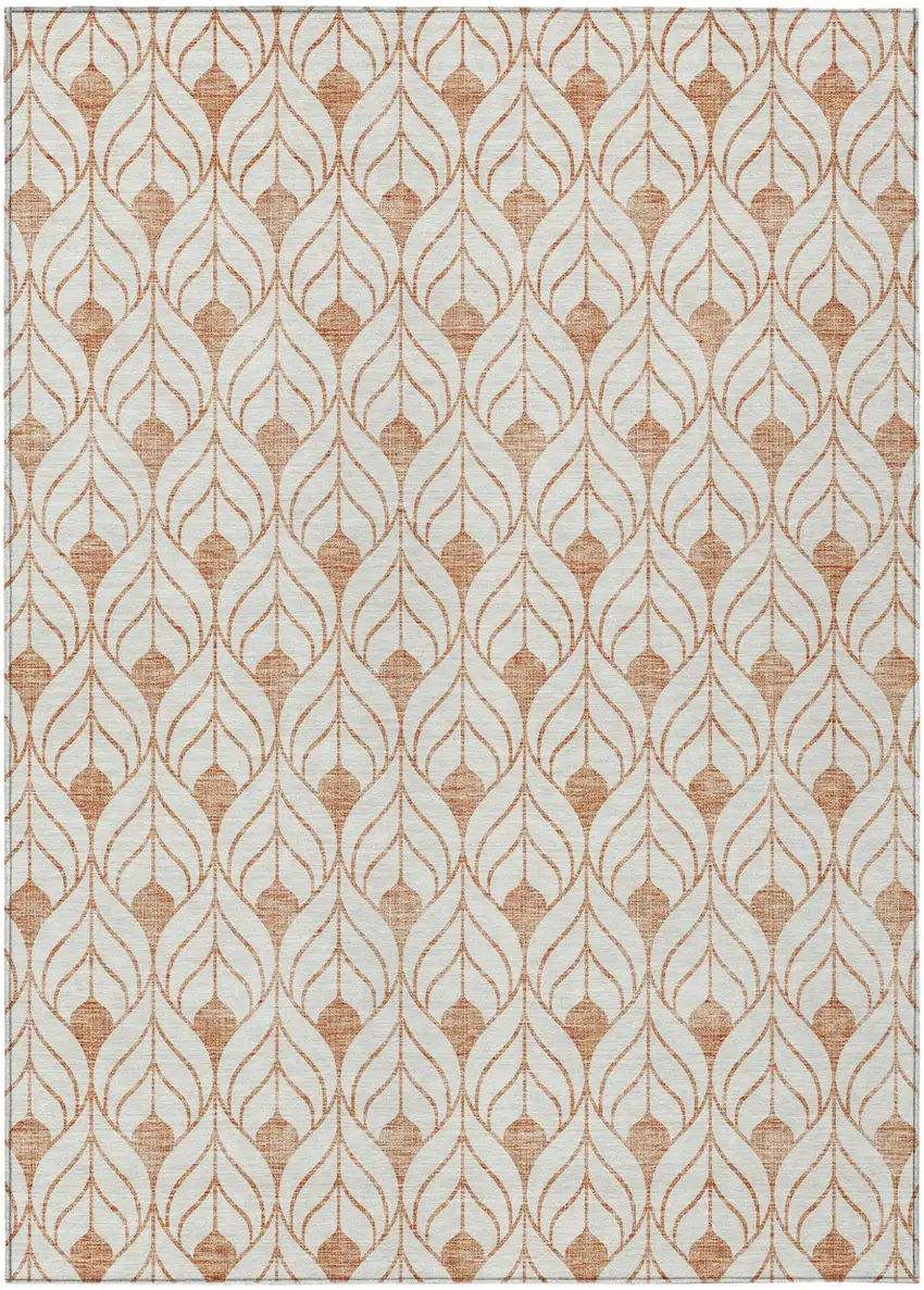 Salmon And Beige Geometric Washable Indoor Outdoor Area Rug Photo 2