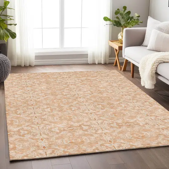 Salmon And Beige Medallion Washable Area Rug With UV Protection Photo 6