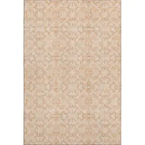 Photo of Salmon And Beige Medallion Washable Area Rug With UV Protection