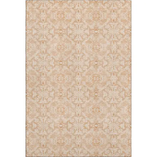 Salmon And Beige Medallion Washable Area Rug With UV Protection Photo 1