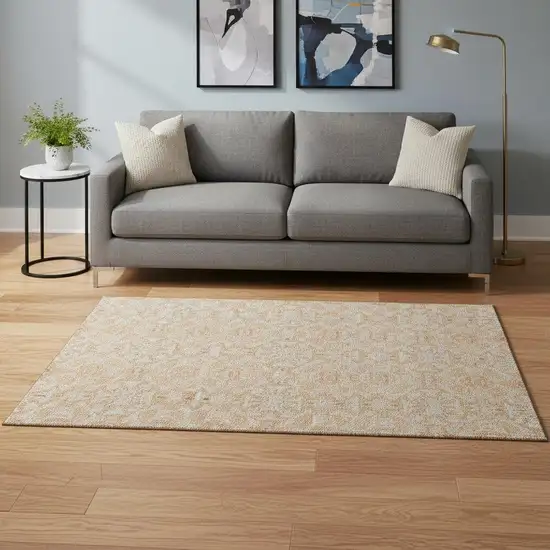 Salmon And Beige Medallion Washable Area Rug With UV Protection Photo 2