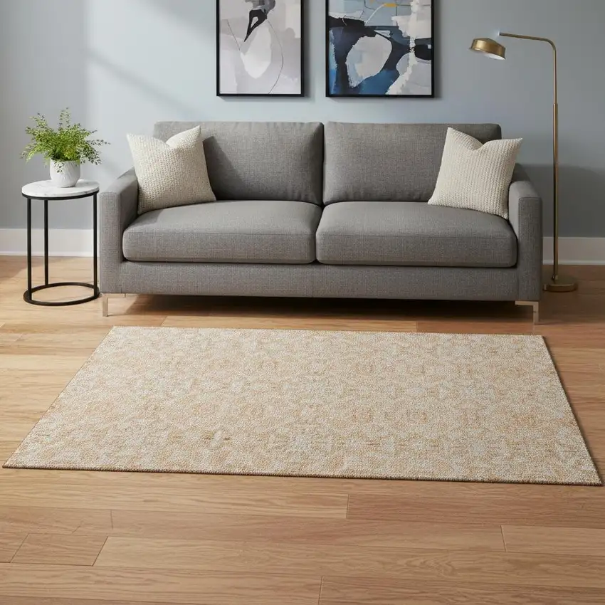 Salmon And Beige Medallion Washable Area Rug With UV Protection Photo 2