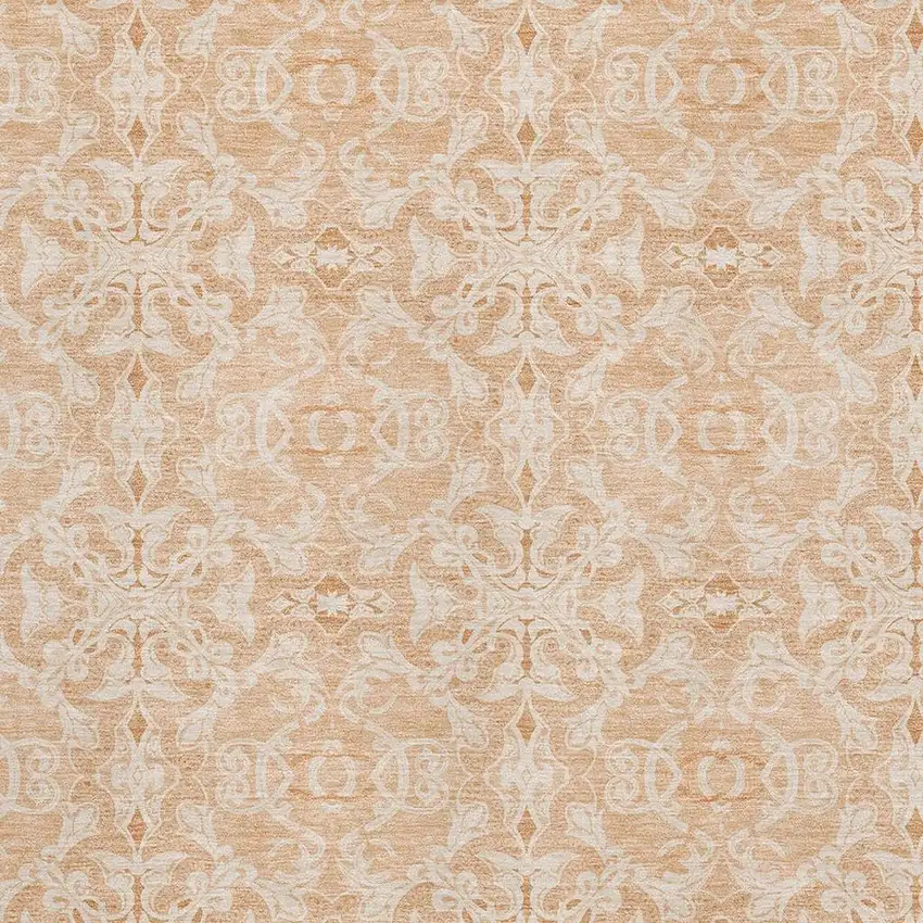 Salmon And Beige Medallion Washable Area Rug With UV Protection Photo 3