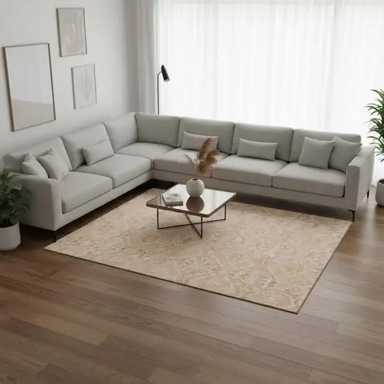 Salmon And Beige Medallion Washable Area Rug With UV Protection Photo 2