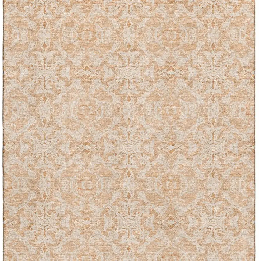 Salmon And Beige Medallion Washable Area Rug With UV Protection Photo 4