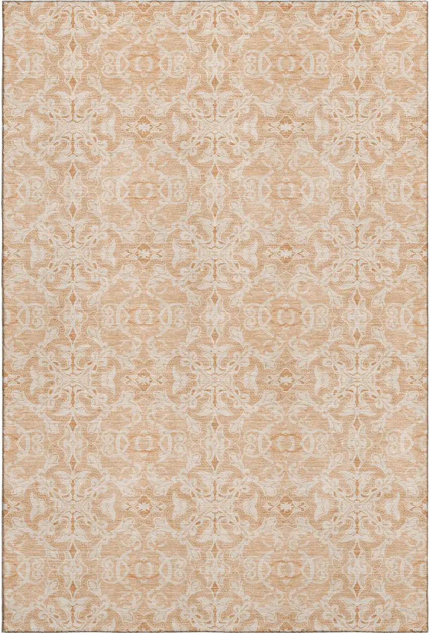 Salmon And Beige Medallion Washable Area Rug With UV Protection Photo 1