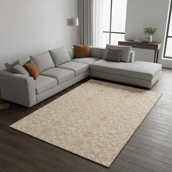 Salmon And Beige Medallion Washable Area Rug With UV Protection Photo 2