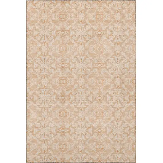 Salmon And Beige Medallion Washable Area Rug With UV Protection Photo 4