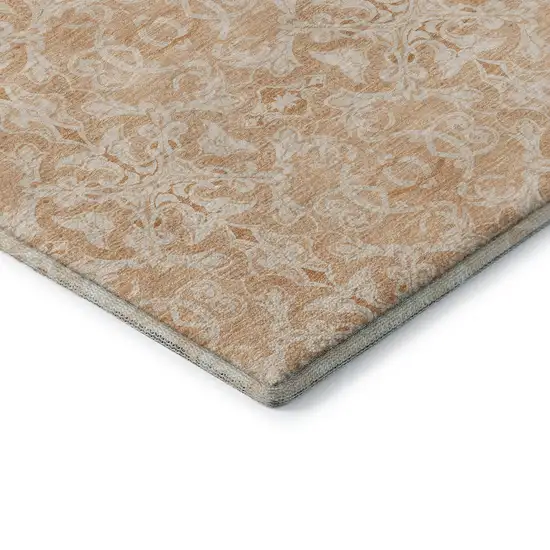 Salmon And Beige Medallion Washable Area Rug With UV Protection Photo 8