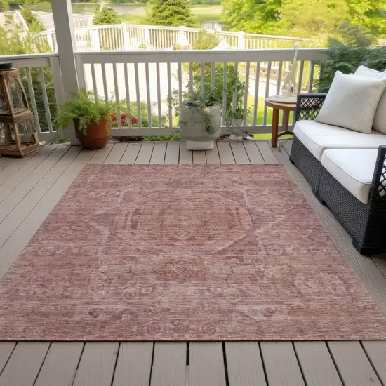 Salmon And Beige Medallion Washable Indoor Outdoor Area Rug Photo 8