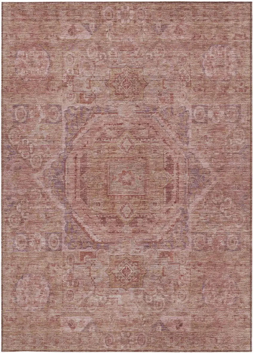Salmon And Beige Medallion Washable Indoor Outdoor Area Rug Photo 3