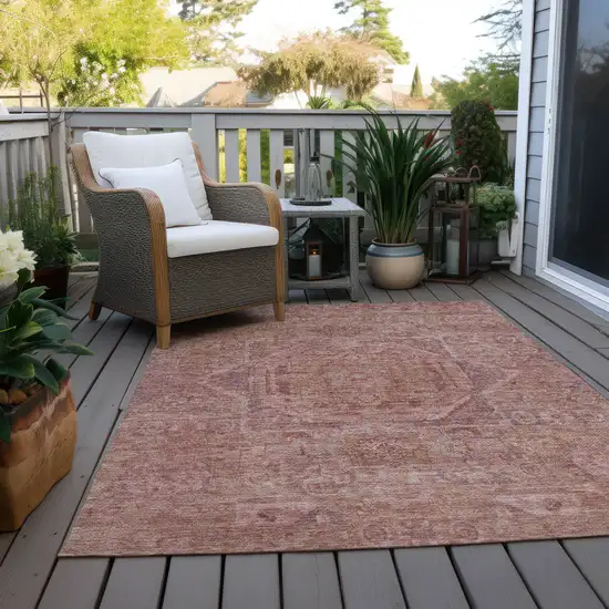 Salmon And Beige Medallion Washable Indoor Outdoor Area Rug Photo 5