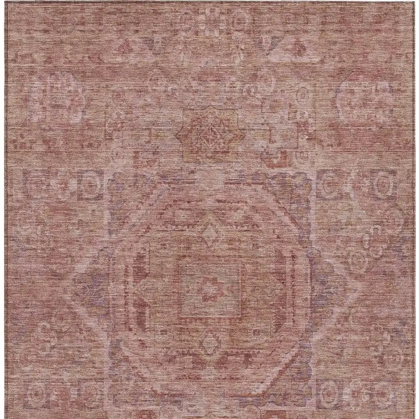 Salmon And Beige Medallion Washable Indoor Outdoor Area Rug Photo 4