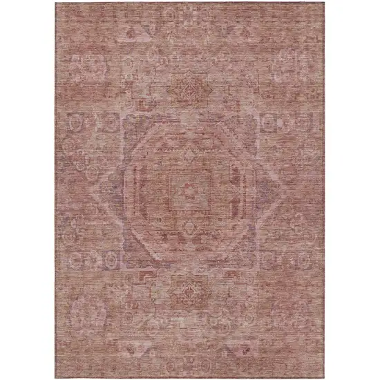 Salmon And Beige Medallion Washable Indoor Outdoor Area Rug Photo 3