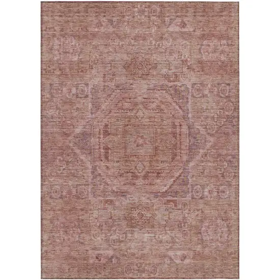 Salmon And Beige Medallion Washable Indoor Outdoor Area Rug Photo 1