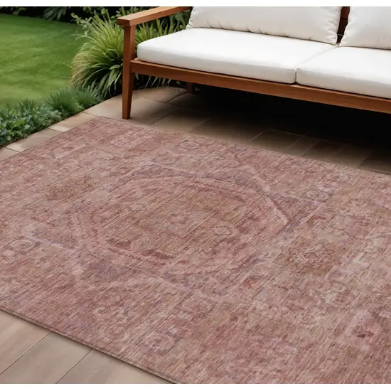 Salmon And Beige Medallion Washable Indoor Outdoor Area Rug Photo 2
