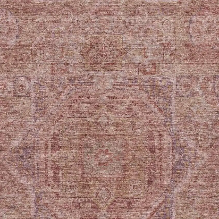 Salmon And Beige Medallion Washable Indoor Outdoor Area Rug Photo 4