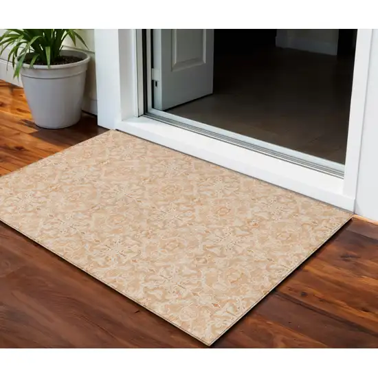 Salmon And Beige Medallion Washable Indoor Outdoor Area Rug Photo 1