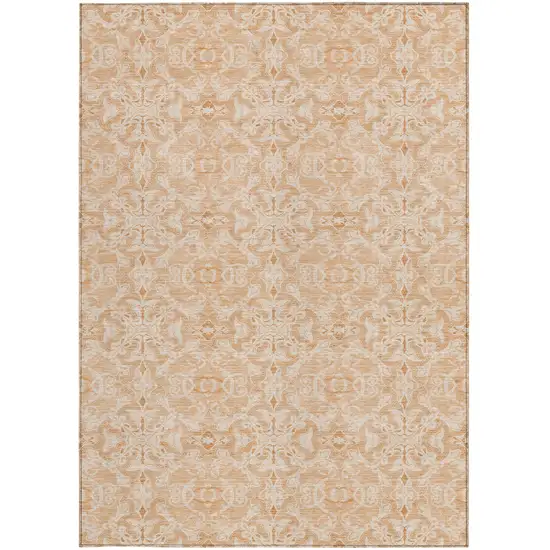 Salmon And Beige Medallion Washable Indoor Outdoor Area Rug Photo 6