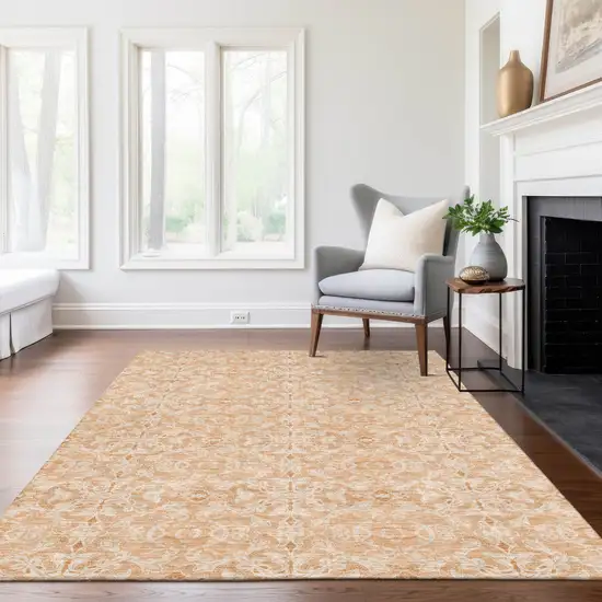 Salmon And Beige Medallion Washable Indoor Outdoor Area Rug Photo 8