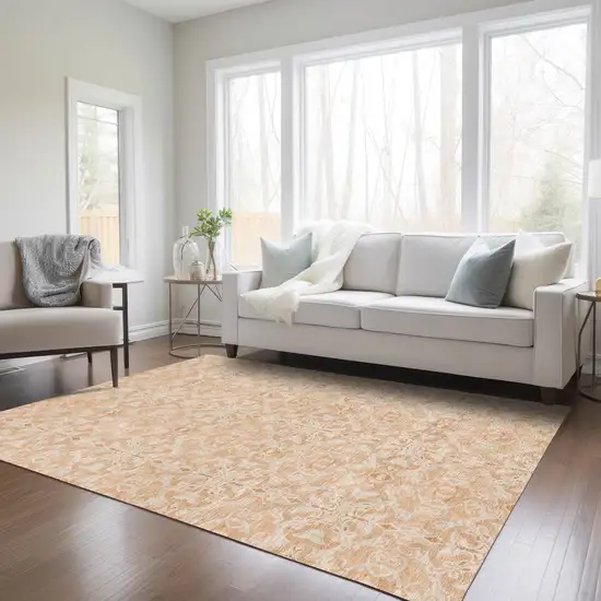 Salmon And Beige Medallion Washable Indoor Outdoor Area Rug Photo 9
