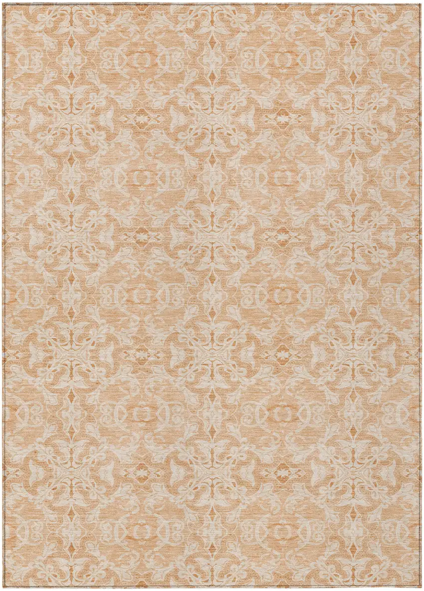 Salmon And Beige Medallion Washable Indoor Outdoor Area Rug Photo 2