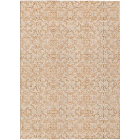Salmon And Beige Medallion Washable Indoor Outdoor Area Rug Photo 2