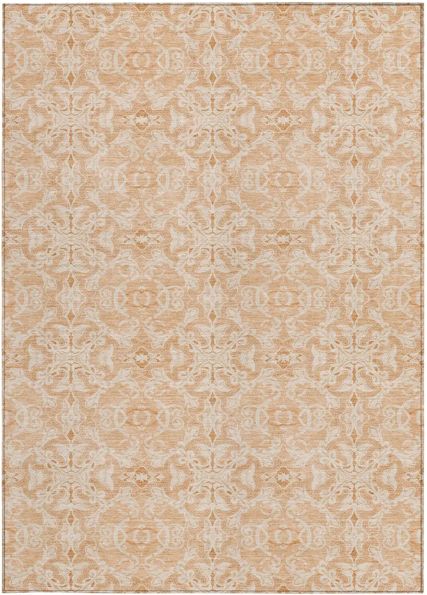 Salmon And Beige Medallion Washable Indoor Outdoor Area Rug Photo 7