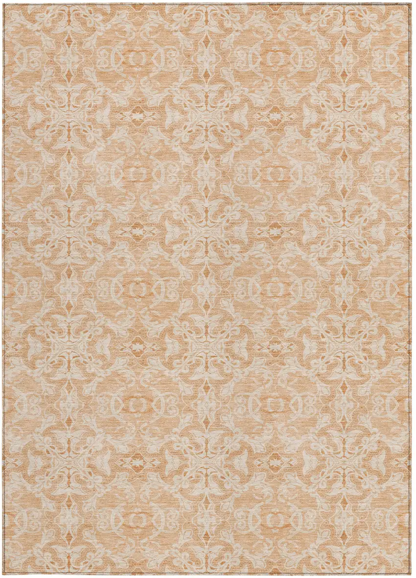 Salmon And Beige Medallion Washable Indoor Outdoor Area Rug Photo 7