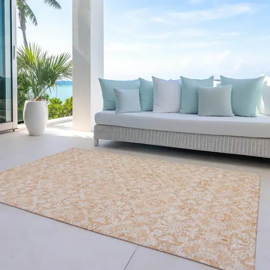 Salmon And Beige Medallion Washable Indoor Outdoor Area Rug Photo 8