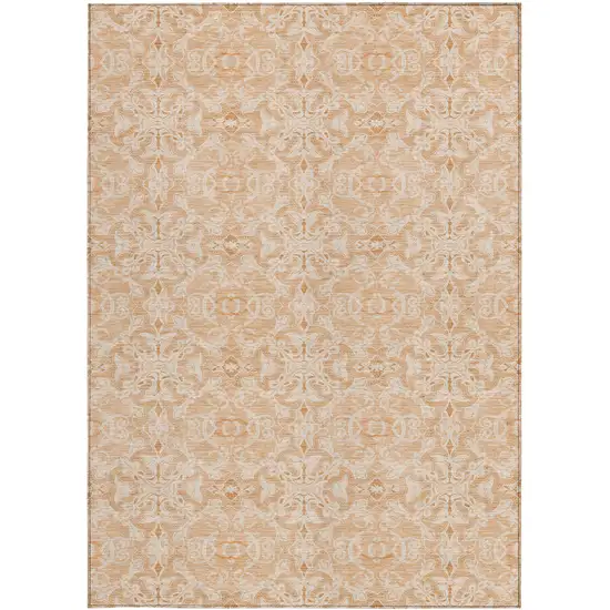 Salmon And Beige Medallion Washable Indoor Outdoor Area Rug Photo 7