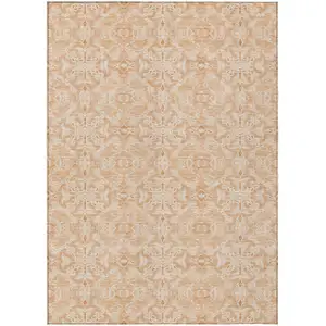 Photo of Salmon And Beige Medallion Washable Indoor Outdoor Area Rug