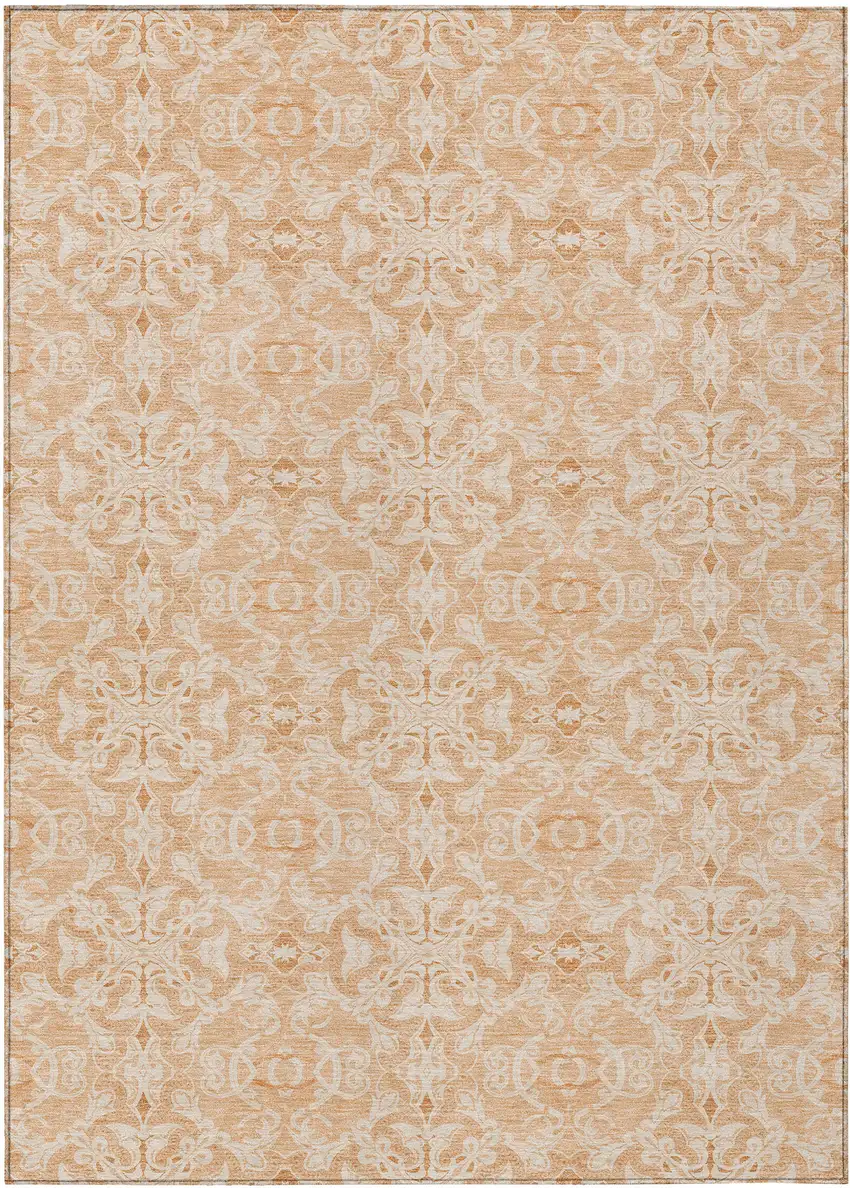 Salmon And Beige Medallion Washable Indoor Outdoor Area Rug Photo 2