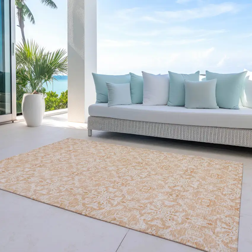 Salmon And Beige Medallion Washable Indoor Outdoor Area Rug Photo 8