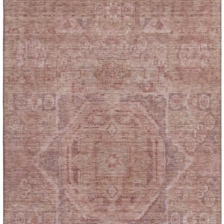 Salmon And Beige Oriental Washable Area Rug With UV Protection Photo 3