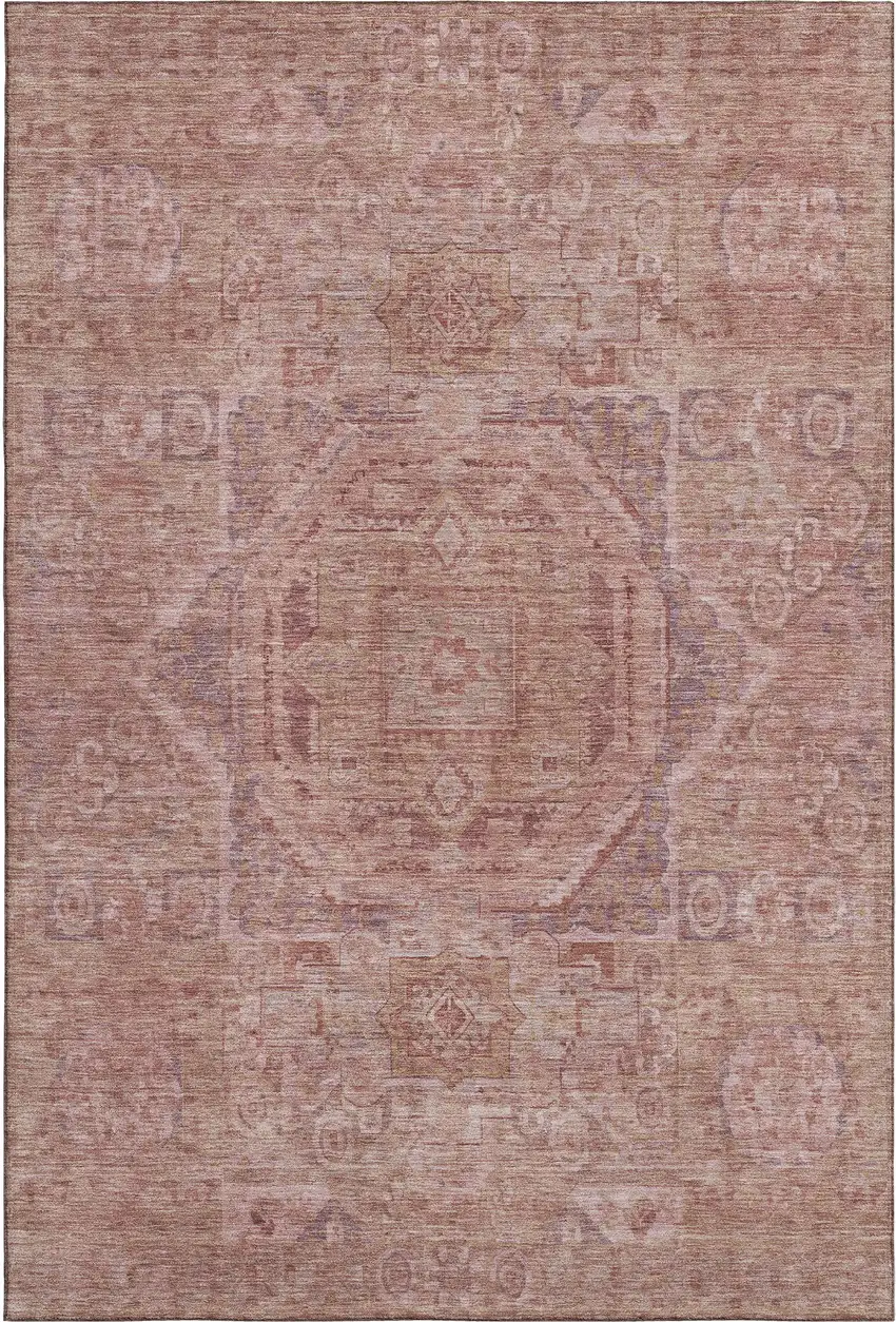 Salmon And Beige Oriental Washable Area Rug With UV Protection Photo 1