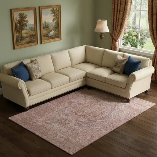 Salmon And Beige Oriental Washable Area Rug With UV Protection Photo 2