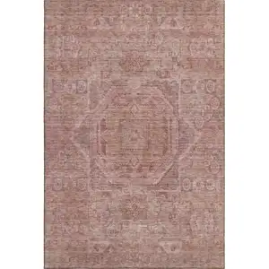 Photo of Salmon And Beige Oriental Washable Area Rug With UV Protection