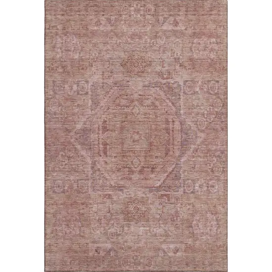 Salmon And Beige Oriental Washable Area Rug With UV Protection Photo 1