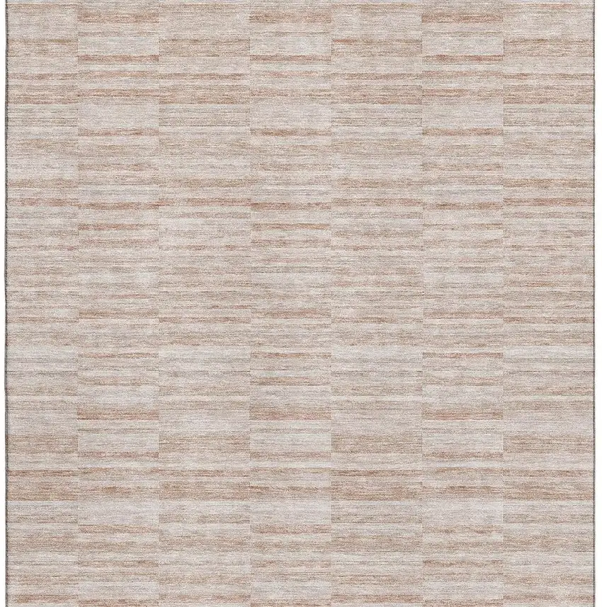 Salmon And Beige Striped Washable Area Rug With UV Protection Photo 4