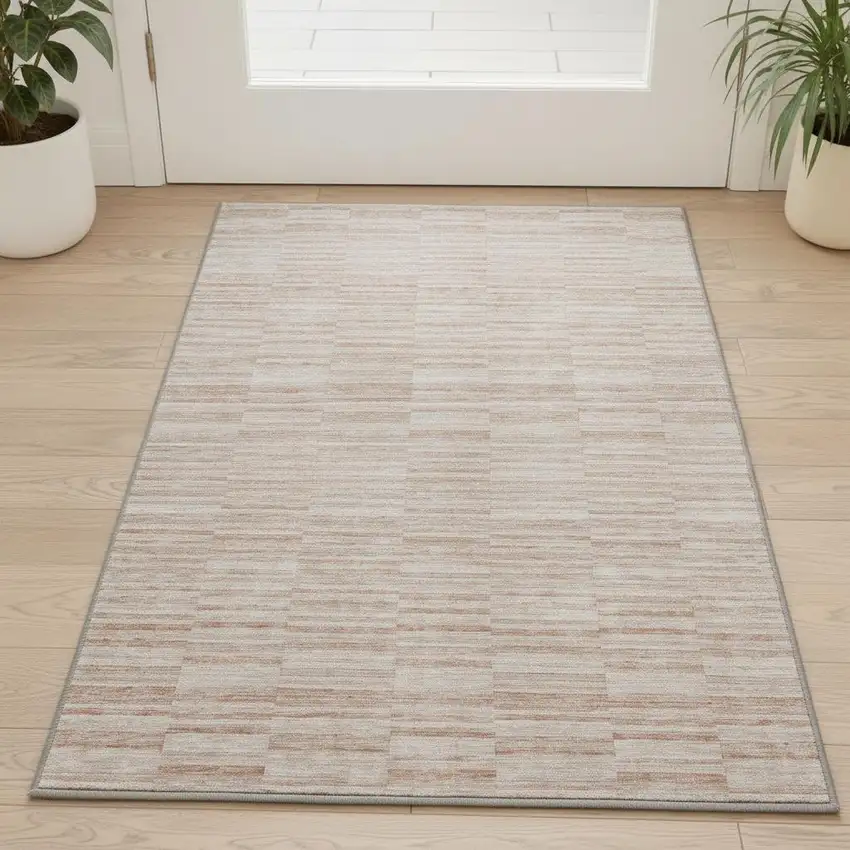 Salmon And Beige Striped Washable Area Rug With UV Protection Photo 2