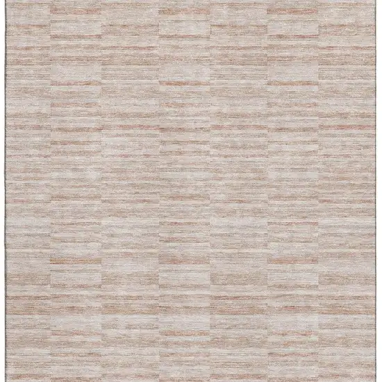 Salmon And Beige Striped Washable Area Rug With UV Protection Photo 4