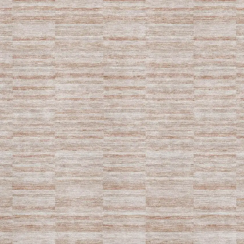 Salmon And Beige Striped Washable Area Rug With UV Protection Photo 3