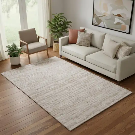 Salmon And Beige Striped Washable Area Rug With UV Protection Photo 1